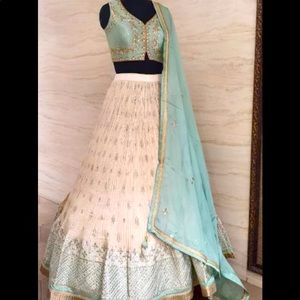 Indian outfit Mint green and cream leangha